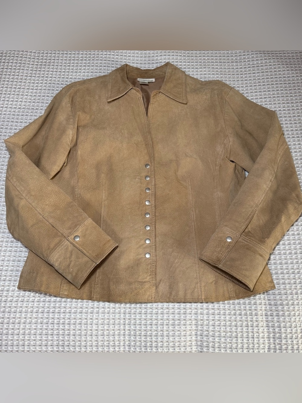 Coldwater Creek Suede Leather Jacket Women’s Large Tan Cowboy Snap Lined Western
